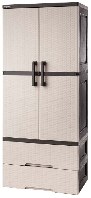 Megabox Boho Series Wardrobe Cabinet with 2 Drawers Rattan in Beige