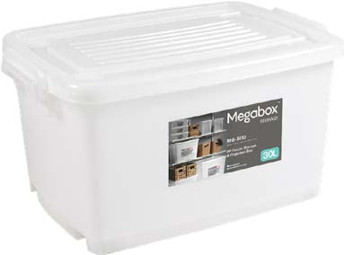 Megabox Mega Storage Box 30L with Wheels in Transparent White