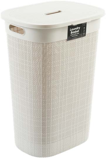 Megabox Laundry Basket Woven with Cover 55L in Off White
