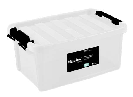 Megabox Mega Storage Box 9.5L Black Clip in Transparent White