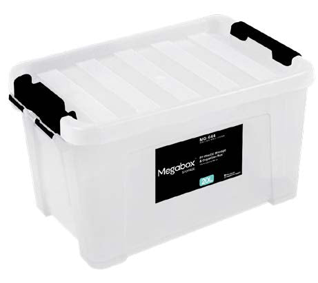 Megabox Mega Storage Box 20L Black Clip in Transparent White