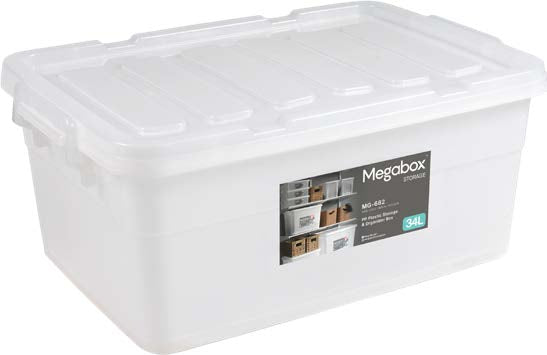 Megabox Mega Storage Box 34L with Wheels in Transparent White