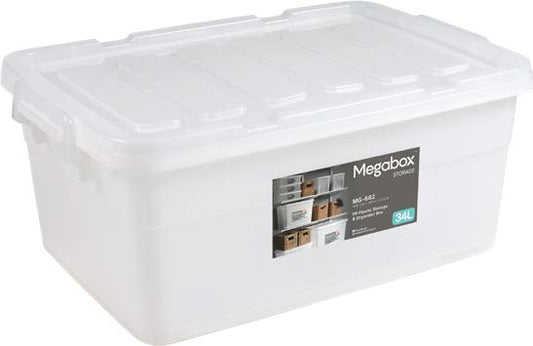 Megabox Mega Storage Box 34L with Wheels in Transparent White