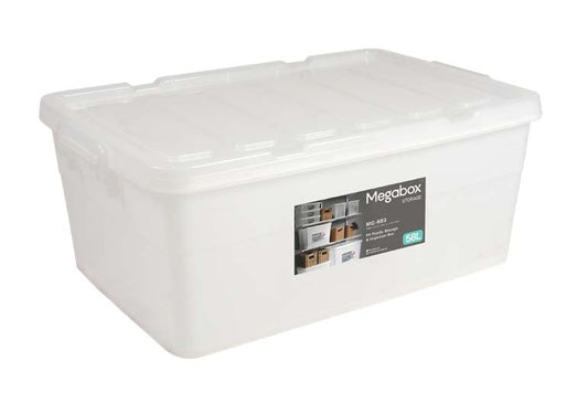 Megabox Mega Storage Box 58L with Wheels in Transparent White