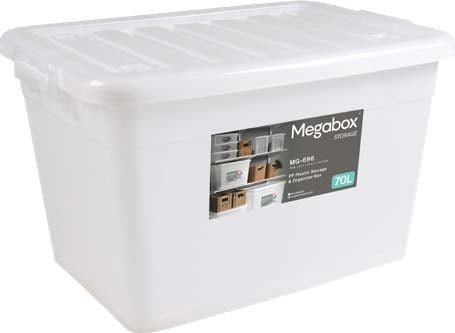 Megabox Mega Storage Box 70L with Wheels in Transparent White