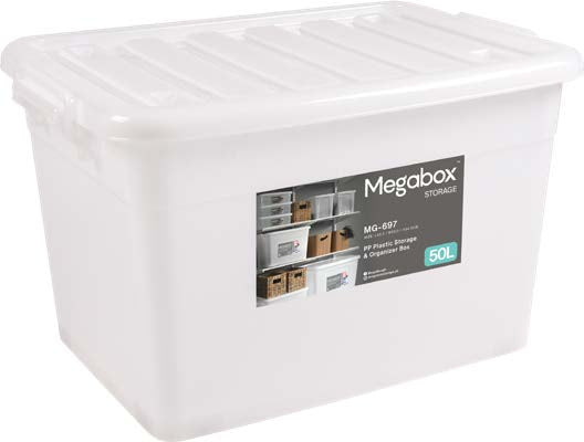Megabox Mega Storage Box 50L with Wheels in Transparent White