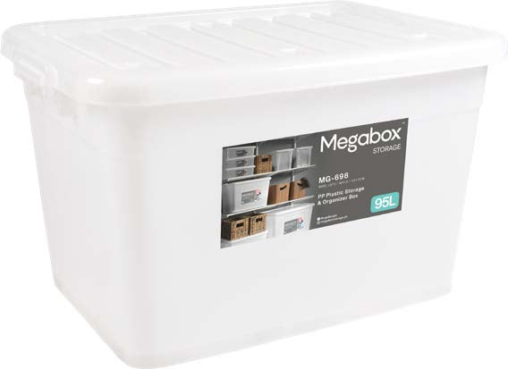 Megabox Mega Storage Box 95L with Wheels in Transparent White