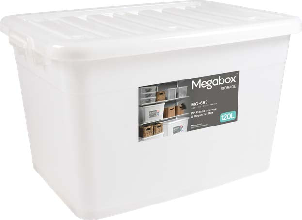 Megabox Mega Storage Box 120L with Wheels in Transparent White