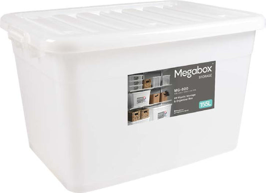 Megabox Mega Storage Box 155L with Wheels in Transparent White